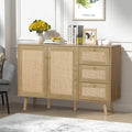 Mid-Century Modern 2-Door Rattan Buffet Sideboard with 3 Drawers