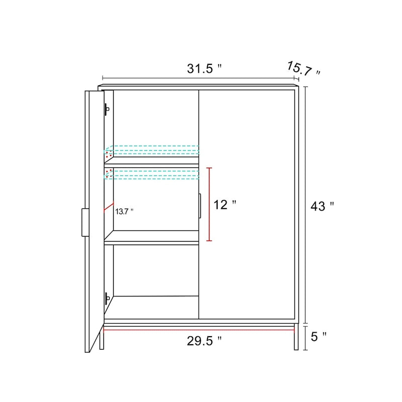 Modern 2-Door Wood Buffet Sideboard with Adjustable Shelves