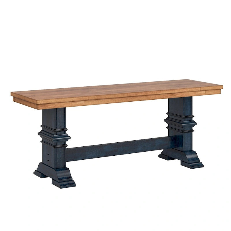 Eleanor Two-Tone Trestle Leg Wood Dining Bench