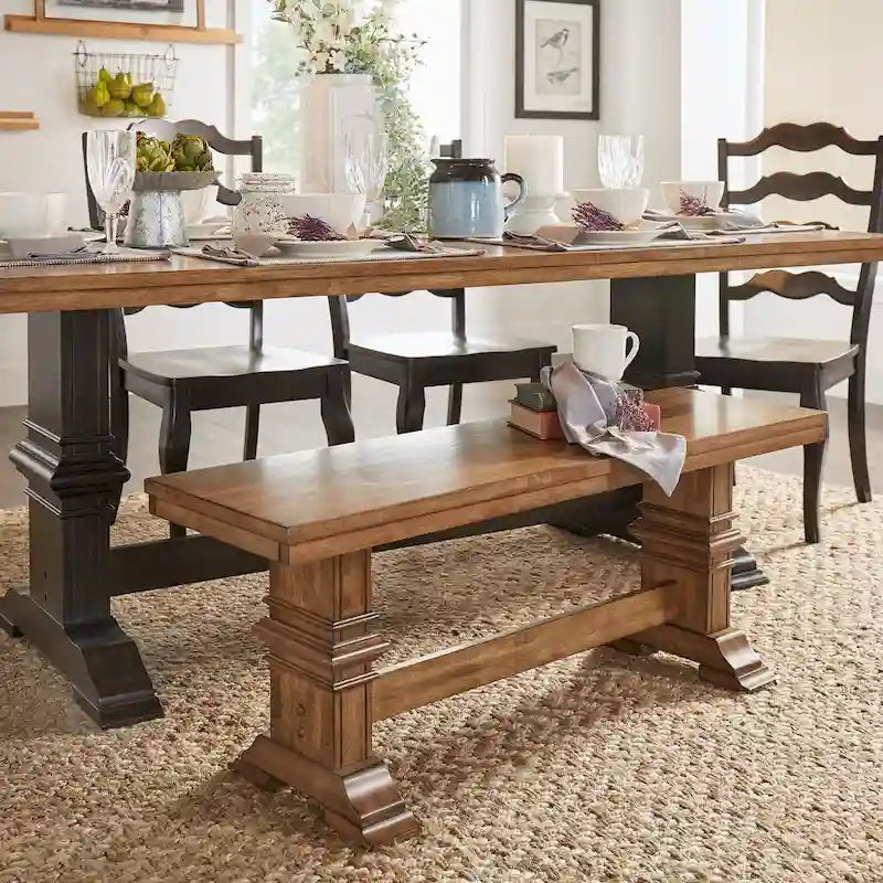 Eleanor Two-Tone Trestle Leg Wood Dining Bench