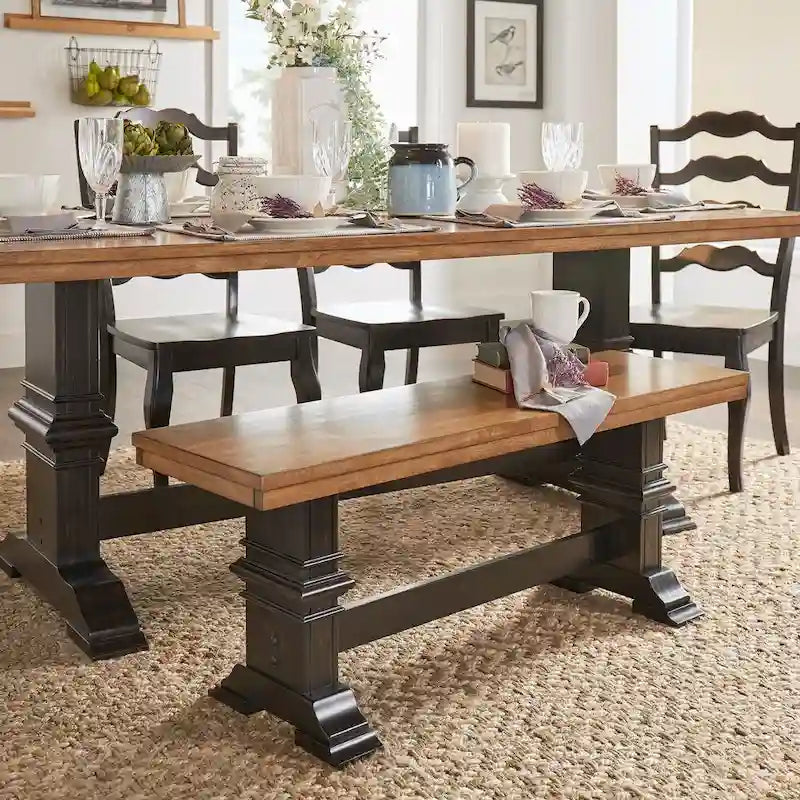 Eleanor Two-Tone Trestle Leg Wood Dining Bench
