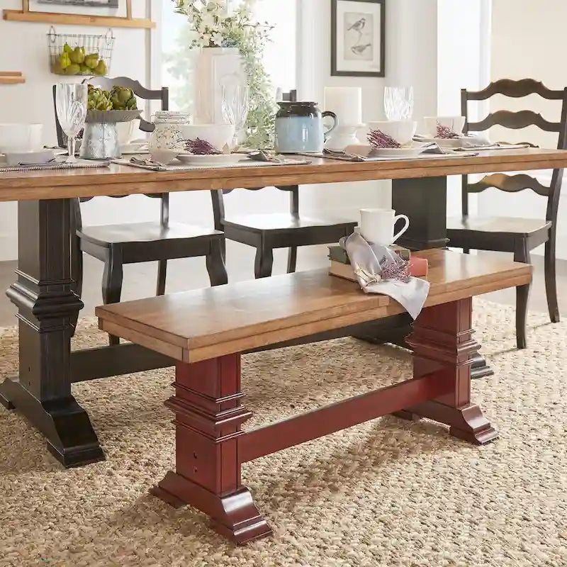 Eleanor Two-Tone Trestle Leg Wood Dining Bench