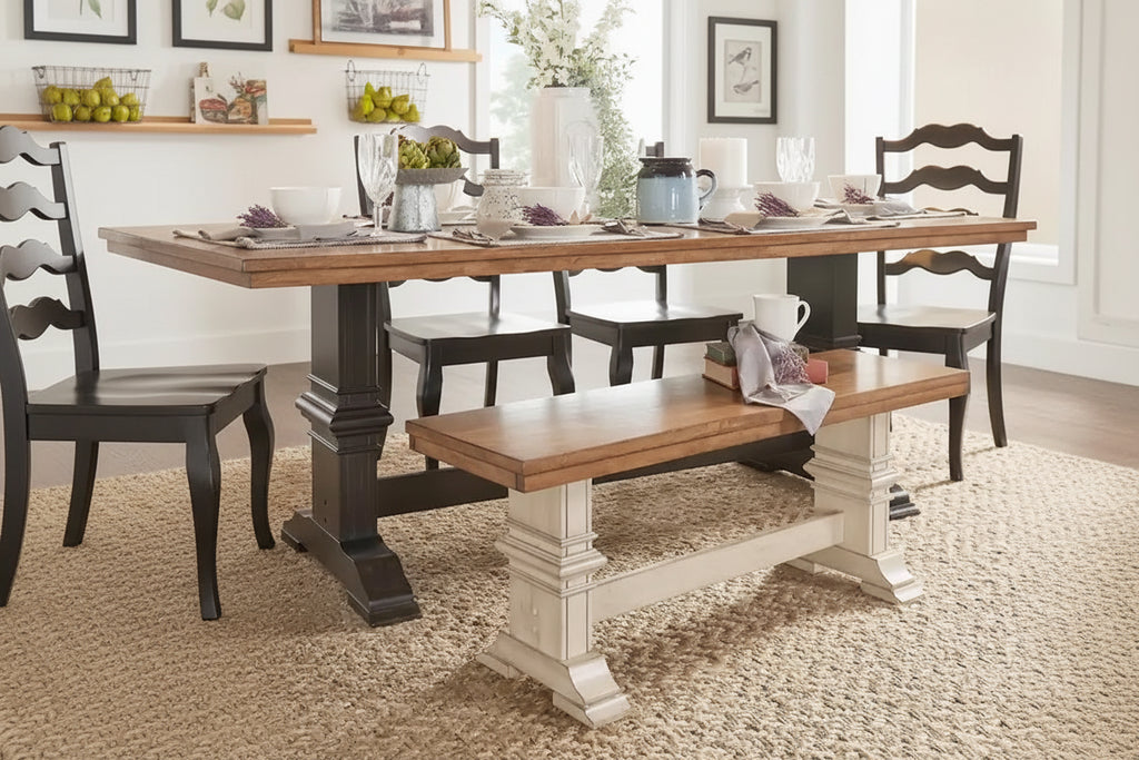 Eleanor Two-Tone Trestle Leg Wood Dining Bench