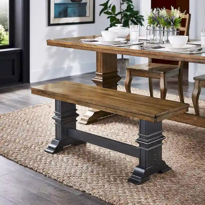 Eleanor Two-Tone Trestle Leg Wood Dining Bench