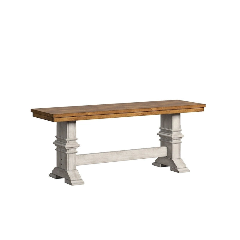 Eleanor Two-Tone Trestle Leg Wood Dining Bench
