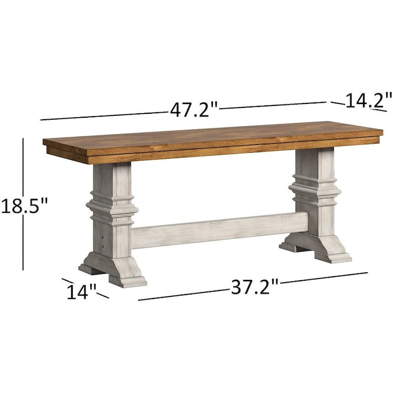 Eleanor Two-Tone Trestle Leg Wood Dining Bench