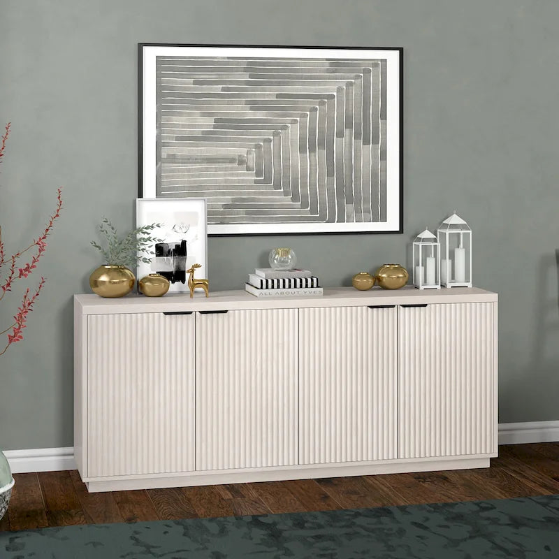 68-Inch Wide Rectangular Buffet Table with Enclosed Cabinets