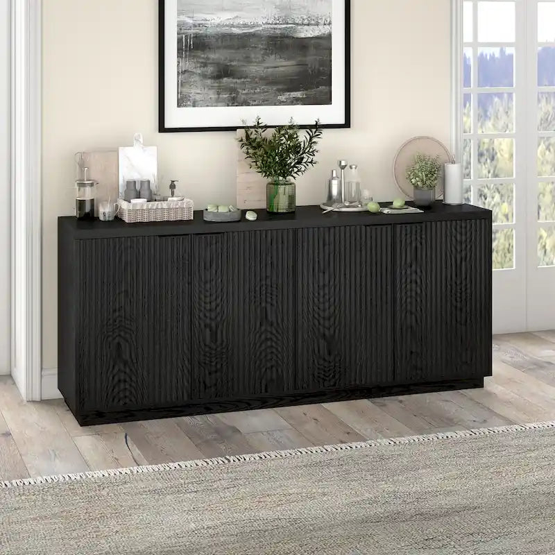 68-Inch Wide Rectangular Buffet Table with Enclosed Cabinets