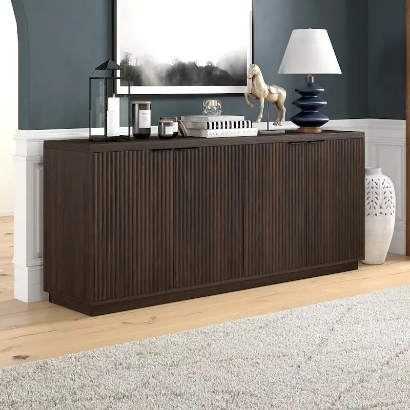 68-Inch Wide Rectangular Buffet Table with Enclosed Cabinets
