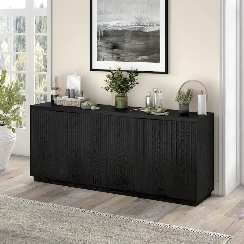 68-Inch Wide Rectangular Buffet Table with Enclosed Cabinets