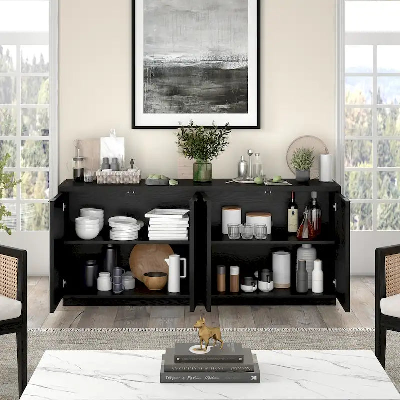 68-Inch Wide Rectangular Buffet Table with Enclosed Cabinets
