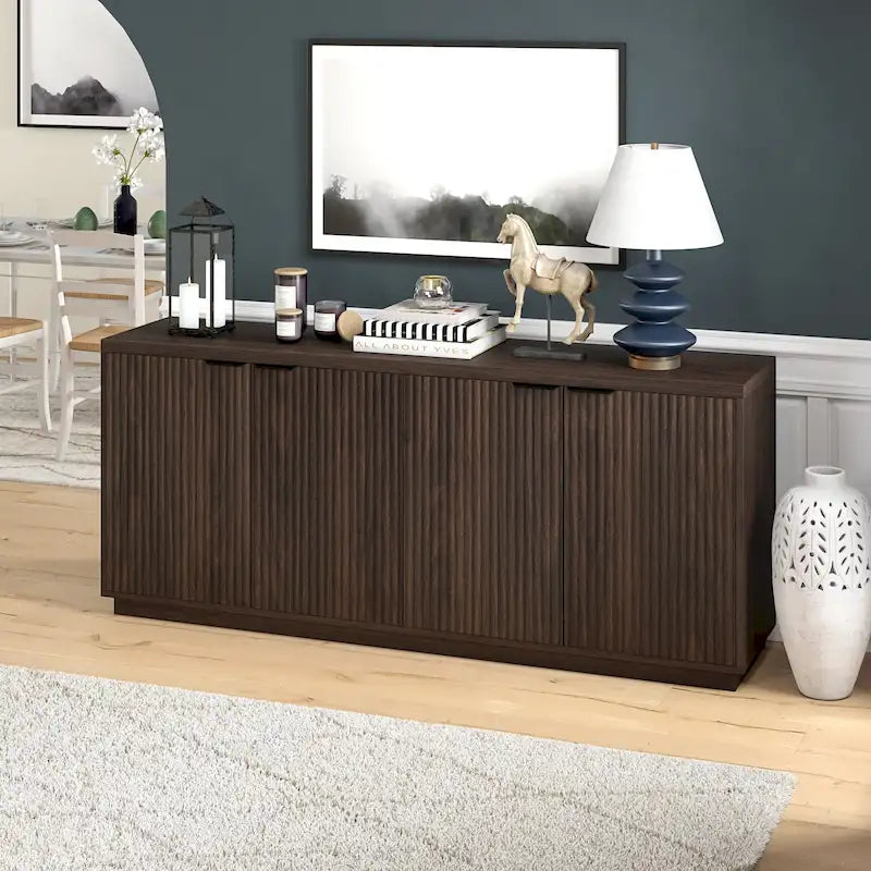 68-Inch Wide Rectangular Buffet Table with Enclosed Cabinets