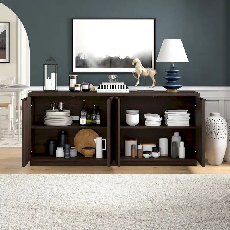 68-Inch Wide Rectangular Buffet Table with Enclosed Cabinets