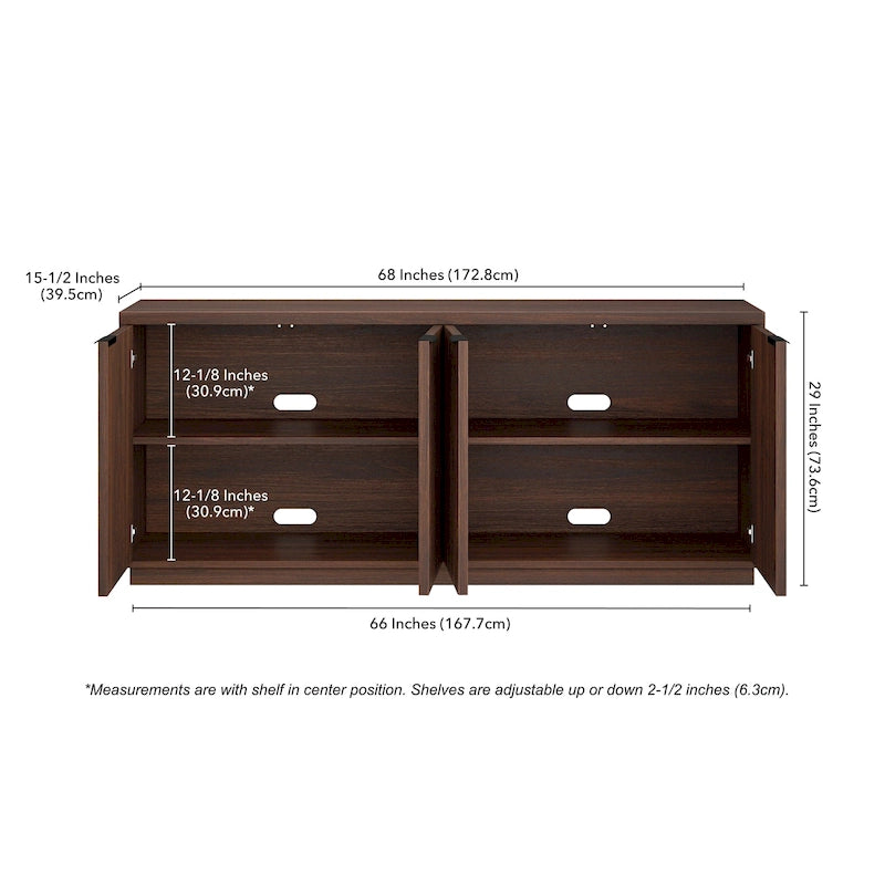 68-Inch Wide Rectangular Buffet Table with Enclosed Cabinets