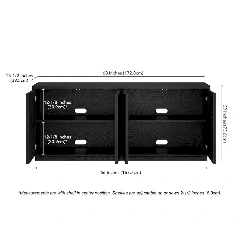 68-Inch Wide Rectangular Buffet Table with Enclosed Cabinets