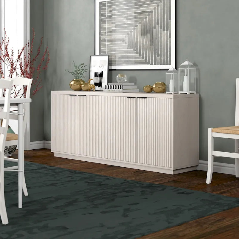 68-Inch Wide Rectangular Buffet Table with Enclosed Cabinets