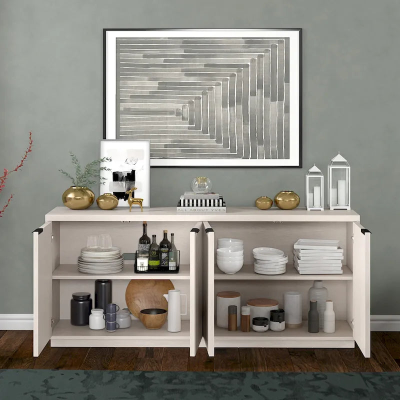 68-Inch Wide Rectangular Buffet Table with Enclosed Cabinets