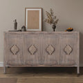 Antique Carved Flower Door Sideboard Storage Cabinet