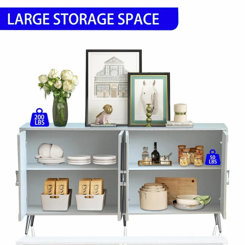 Modern Lacquered 4-Door Wooden Sideboard Buffet Cabinet