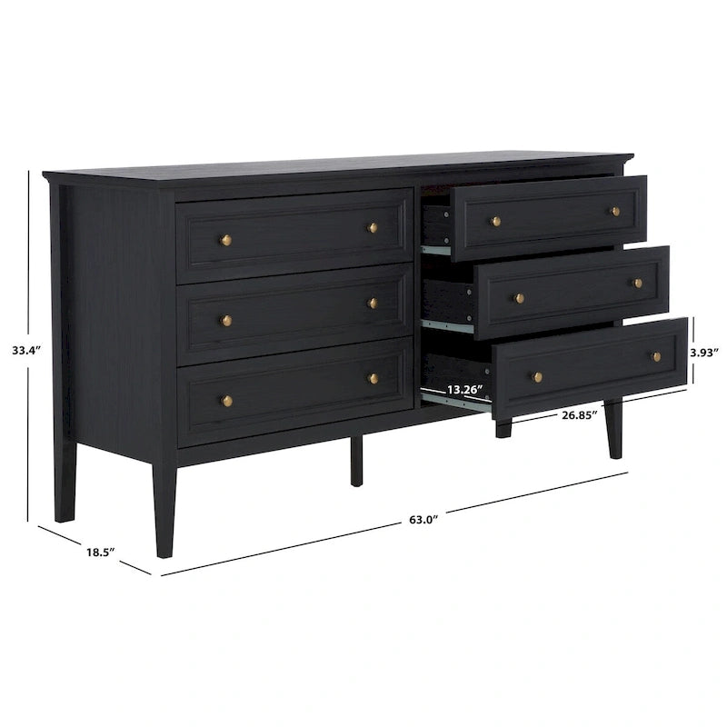6-Drawer Wood Dresser with Round Gold Pulls