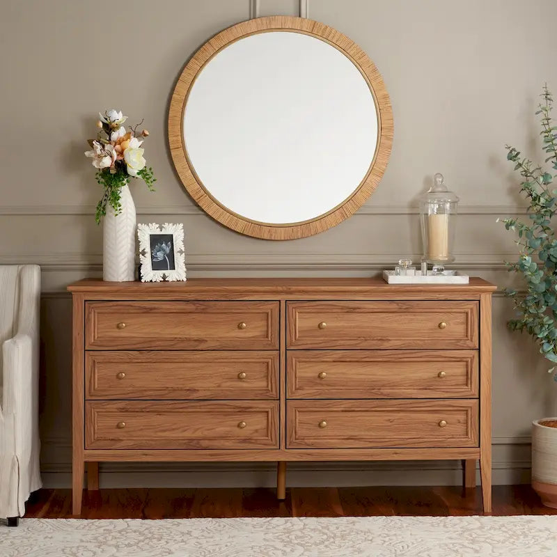 6-Drawer Wood Dresser with Round Gold Pulls