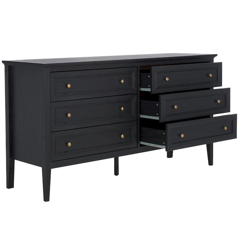 6-Drawer Wood Dresser with Round Gold Pulls