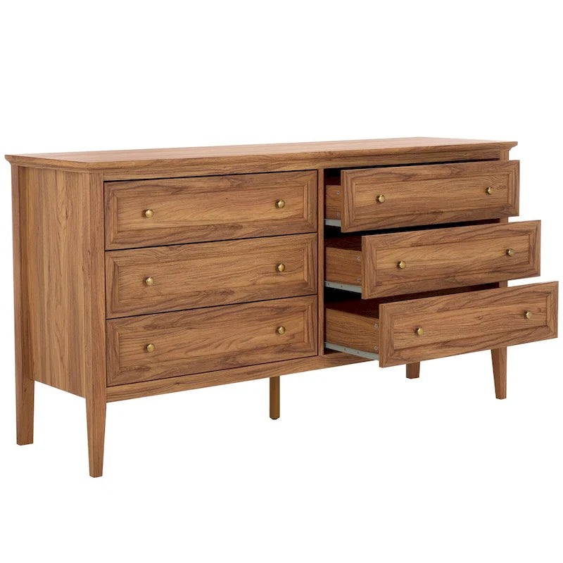 6-Drawer Wood Dresser with Round Gold Pulls
