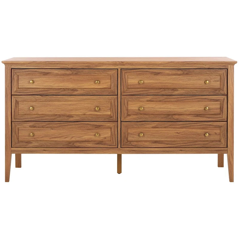 6-Drawer Wood Dresser with Round Gold Pulls