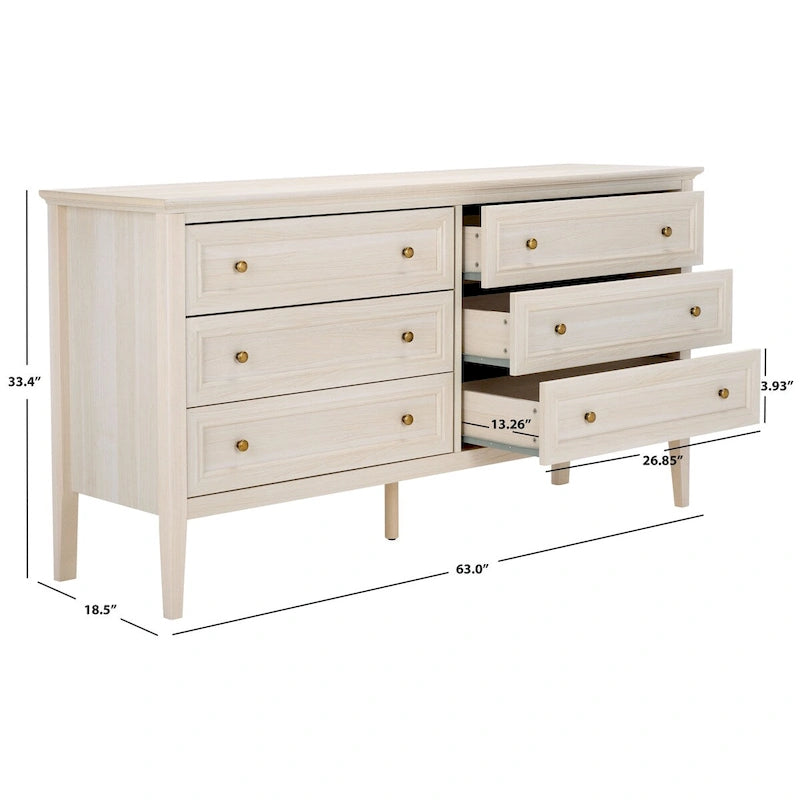 6-Drawer Wood Dresser with Round Gold Pulls