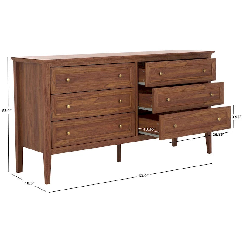 6-Drawer Wood Dresser with Round Gold Pulls