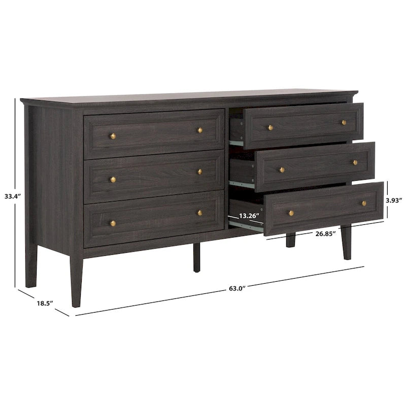 6-Drawer Wood Dresser with Round Gold Pulls